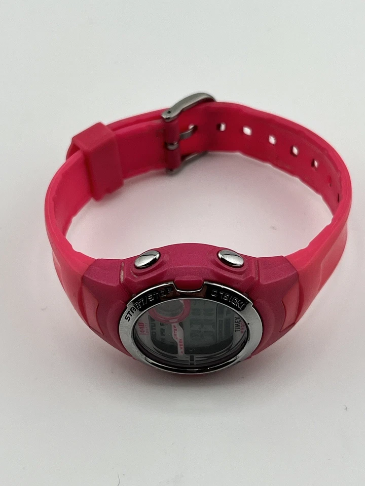 Reloj deportivo 1440 fecha Indiglo Stop Watch correa de resina rosa 8 pulgadas Foto 4 de 4