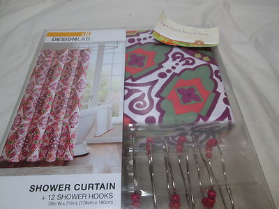 New DL Design Lab SANTORINI Shower Curtain & 12 Shower Hooks Set ~ Berry NIP