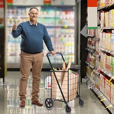  Rolling Shopping Cart Large Capacity Adjustable Folding Laundry Basket Cart