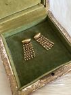 Vtg Signed Monet Costume Gold Fringe Chain Rich Girl Statement Earrings