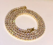 Mens 4mm 4 Prong Tennis Chain Icy Necklace VVS Clarity Cubic Zirconia 14k Gold