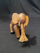 Vtg Zoo Line Wood Articulated Elephant Figurine Rope Trunk Kay Bojesen Era MCM
