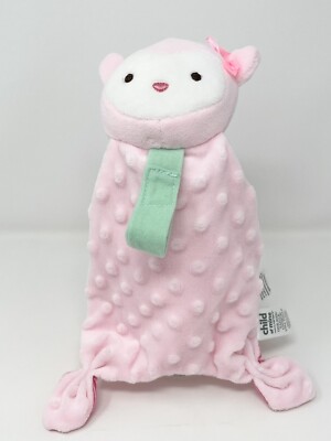 Child Of Mine Pink Owl Security Blanket Lovey Minky Dot Rattle Binky Toy Holder
