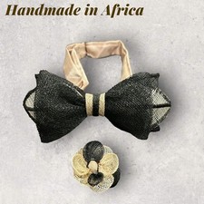 Unique Handmade  Handcrafted Bow tie  Boutonniere Set.
