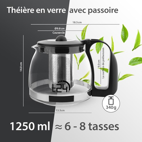 Glas Teekanne 1250 ml mit Edelstahl-Teesieb – Hitzebeständig, Abnehmbares Sieb - Bild 7 von 7
