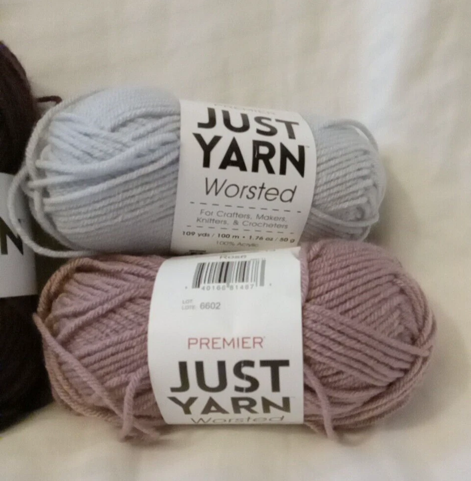 Premier Just Yarn Worsted  - 3 Skeins - Mist, Eggplant, Rose - Image 3 of 4