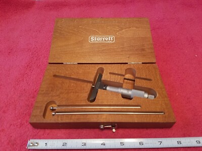 L.S. STARRETT CO. NO.440 0'' to 3'' DEPTH MICROMETER SET IN WOODED BOX VTG USA 