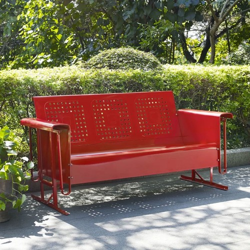 Red Metal Patio Glider 3 Seat Sofa Home Outdoor Furniture Garden