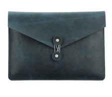 file Folder pocket cow Leather laptop bag Briefcase iPad Case pouch blue 620