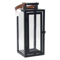 30Cm Metall-Laterne Schwarz Gartenlaterne Deko-Laterne Glasscheiben Windlicht