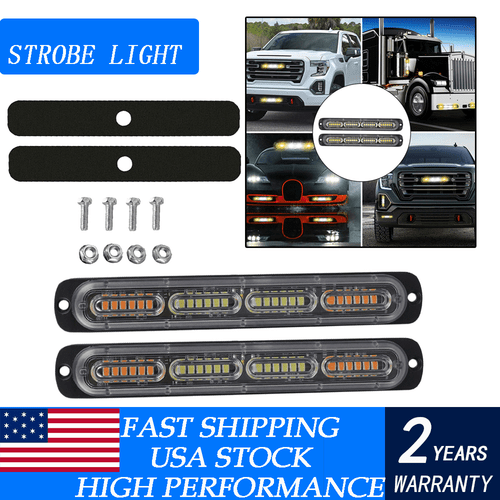 2x Car Truck Amber White LED Strobe Flashing Warning Light Bar 12-24V