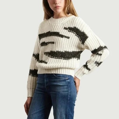 ba&sh Women Wool Sweater Pull White Metallic Threading Alpaca Size XS 0 NWT $395