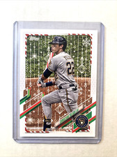 2021 Topps Holiday #HW61- CHRISTIAN YELICH Candy Cane SP