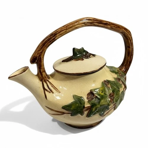 Vintage McCoy Ivy Teapot Cottagecore English Leaf 1940s Pottery USA Decor