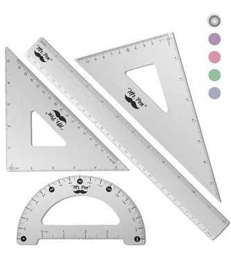 Mr. Pen- Metal Geometry Kit, 4 Pack, 45° & 30°/60° Set Squares, 6'' Silver