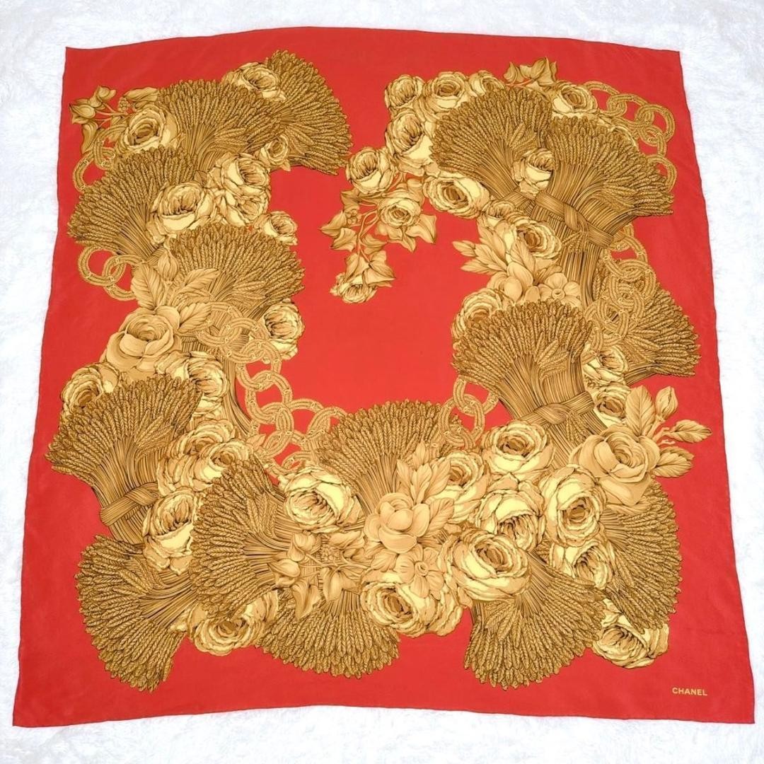 Used CHANEL Camellia Motif Coco Mark Gold Rare Red
