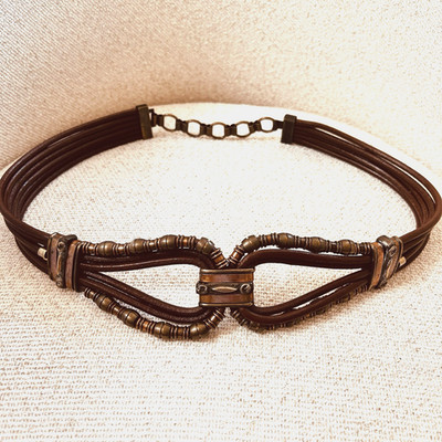 A.C. Gypsy Handmade Italy Leather Copper Brass Belt Boho Artisan Adjustable