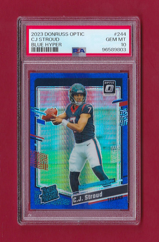 CJ STROUD 2023 DONRUSS OPTIC BLUE HYPER RATED ROOKIE #244 PSA GEM MINT 10 TEXANS