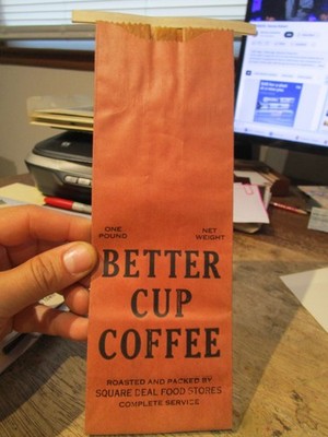 Vintage Old Empty Coffee Bag Ground Beans Better Cup Square Deal Food Stores Red