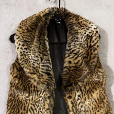 Cejon Leopard Faux Fur Vest Women’s Size XS-S Plush Animal Print Retro