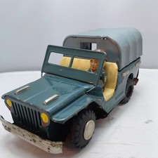 Vintage Made In Japan Army Jeep with Canopy - Friction Tin Toy Old Time Toys
