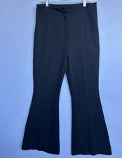 boohoo Women's Black Solid High Rise Flared Dress Pants Twill Stretch Button