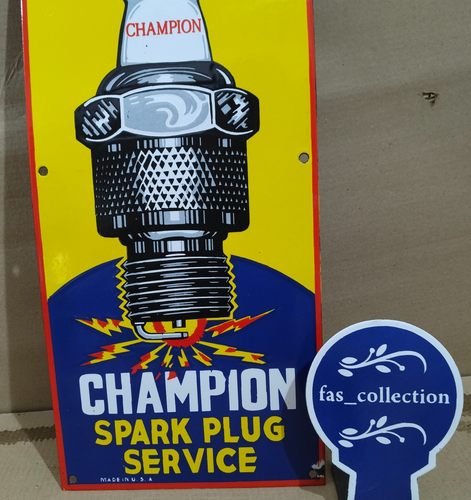 Champion Spark Plug Service porcelain Enamel Sign 24 x 10 Inches 1 Sided - Picture 3 of 6