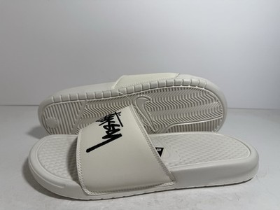 MENS NIKE X STUSSY BENASSI SLIDES / SANDALS WHITE SAIL-BLACK SZ 7