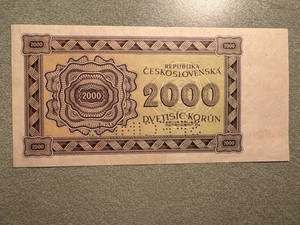 Rare 1945 Czechoslovakia 2000 Korun Specimen Banknote
