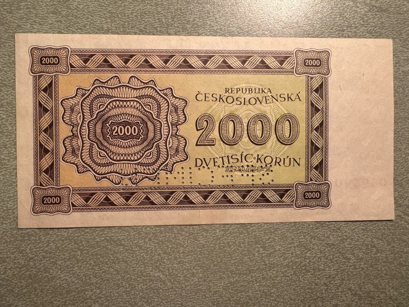 Rare 1945 Czechoslovakia 2000 Korun Specimen Banknote