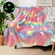 Unicorn Glow in The Dark Blankets for Girls, Kids 40"x 50", 2 