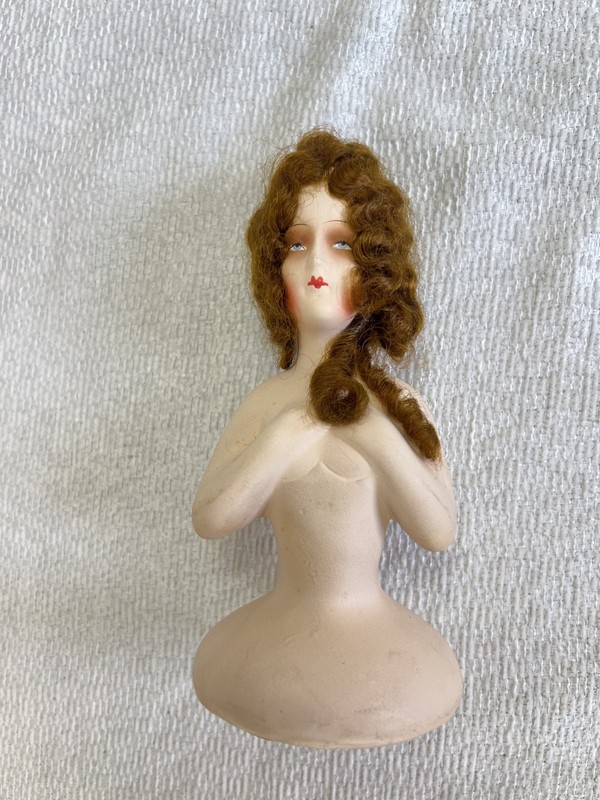 Antique German Boudoir Doll Head Shoulder Plate 5.5" Mohair Wig French Style c19