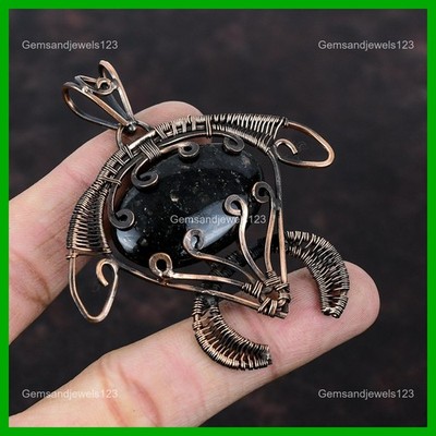 Daughters Day Sale Copper Nuummite Stone Wire Wrapped Tortoise Mother Pendant