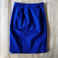 Vintage Blue Worsted Wool Pencil Skirt Petite Size 6p USA Made