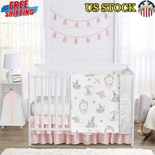 Bunny Floral Catcher Crib Bedding Set 4 Pc Microfiber Nursery Decor Bedroom New