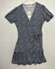 Michael Kors Women Ditsy Floral Blue Pattern Wrap Dress Size L Knee Length