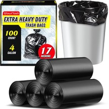 100 Count 17 Micron Extra Heavy Duty 4 Gallon Trash Bags, Sturdy  TearResist...