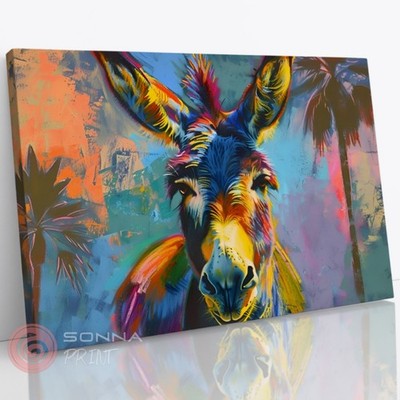 Niedlicher Esel skurril lebendig bunte Leinwand Wand Pop Art Dekor gerahmter Druck