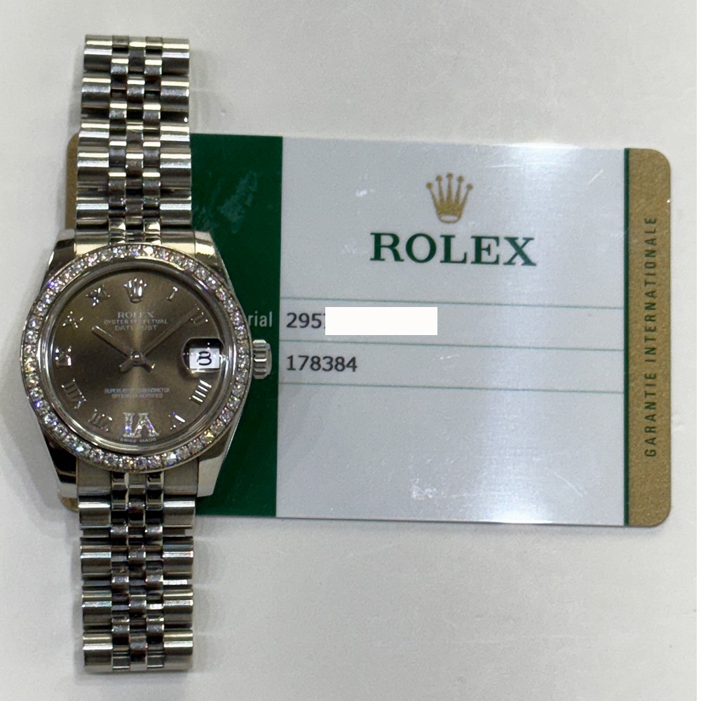 2015 Rolex Datejust 31, 178384, 31mm, Dark Grey Roman VI Diamond Dial, Jubile...