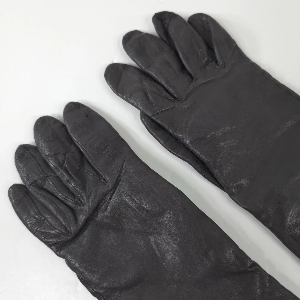 VINTAGE GRANDOE Black Leather Classic Gloves Women's Size 7 LINING CASHMERE SILK - Image 4 of 4