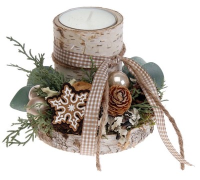 Adventsgesteck Birkenholz mit 1 Teelicht, natur CreaFlor Home