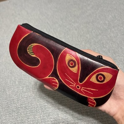 Vtg Red Cat Eye Kitty Face Coin Purse Halloween