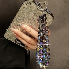 2 Colors Faceted Crystal Beaded Keychain Phone Wrist Strap Phone Sparkle Charms