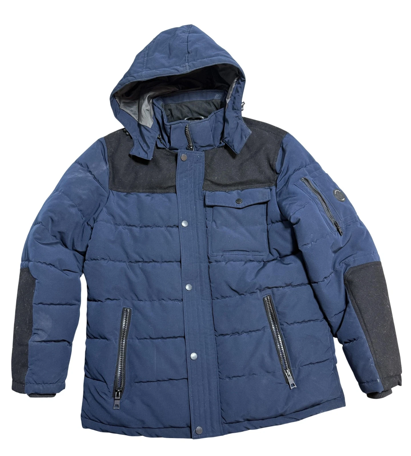 Nautica Jacket Mens Large Blue Hooded Puffer Insulated Water Resistant Zip