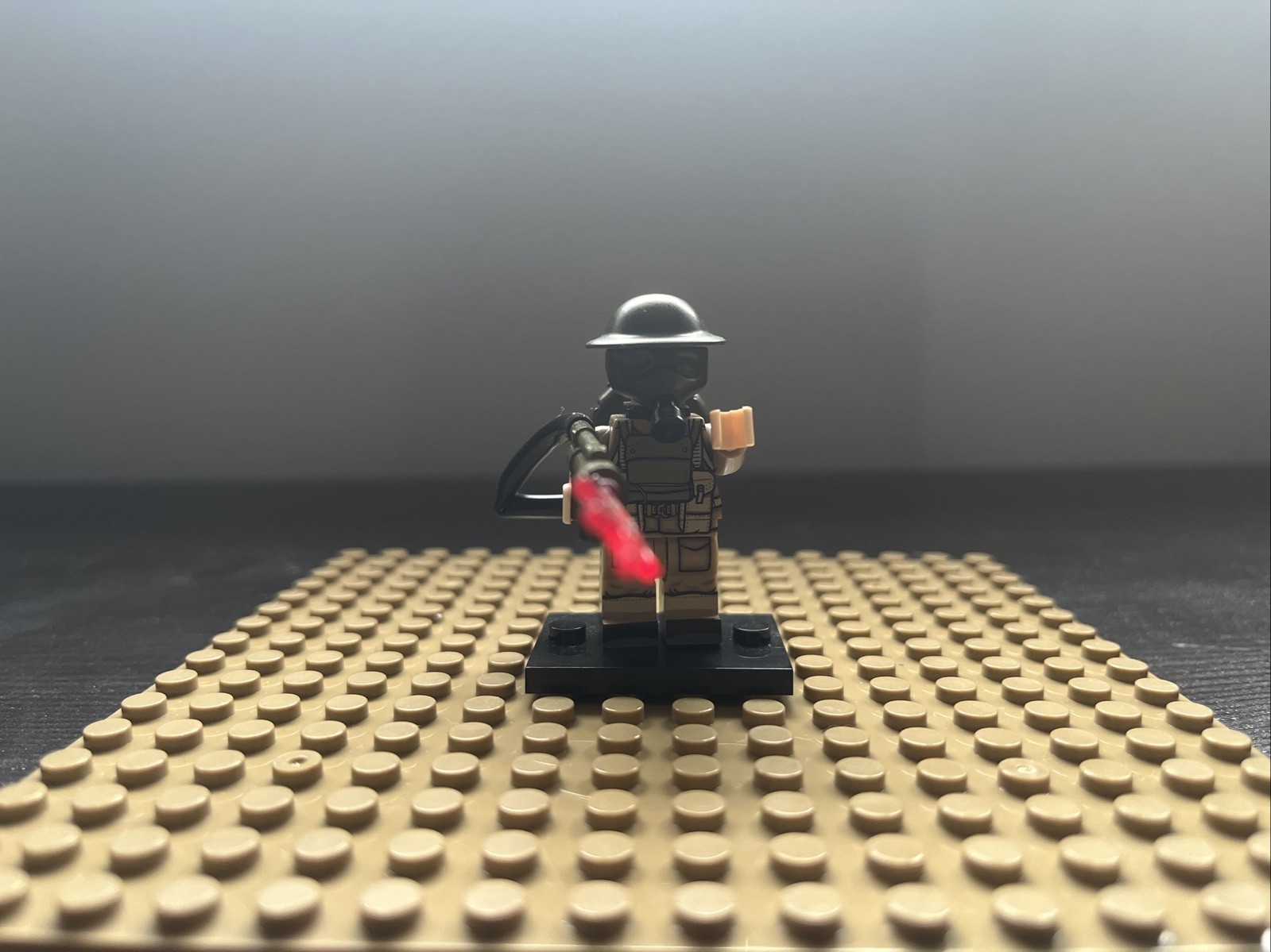 Custom World War 2 British Soldier Minifigure With Flamethrower And Gas Mask