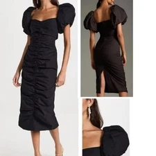 NWT RHODE BLACK TESSA RUCHED MIDI DRESS SIZE 12