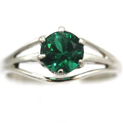 Atemberaubender Smaragd-Ring 14 Karat Weißgold Rundschliff Größe 5,25