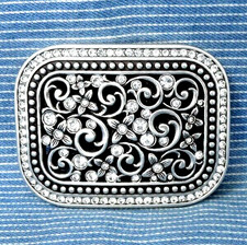 Western Floral Belt Buckle Cowgirl Filigree Rhinestones Vintage 90s   .GTA667