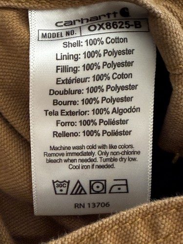 Carhartt Bib Overalls Boys Size 4 Double Knee Canvas Brown OX8625-B Lined - Picture 6 of 7
