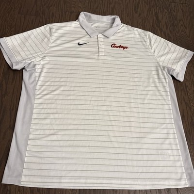 Nike OSU Oklahoma State Cowboys White Striped Golf Polo Shirt Size 3XL EUC